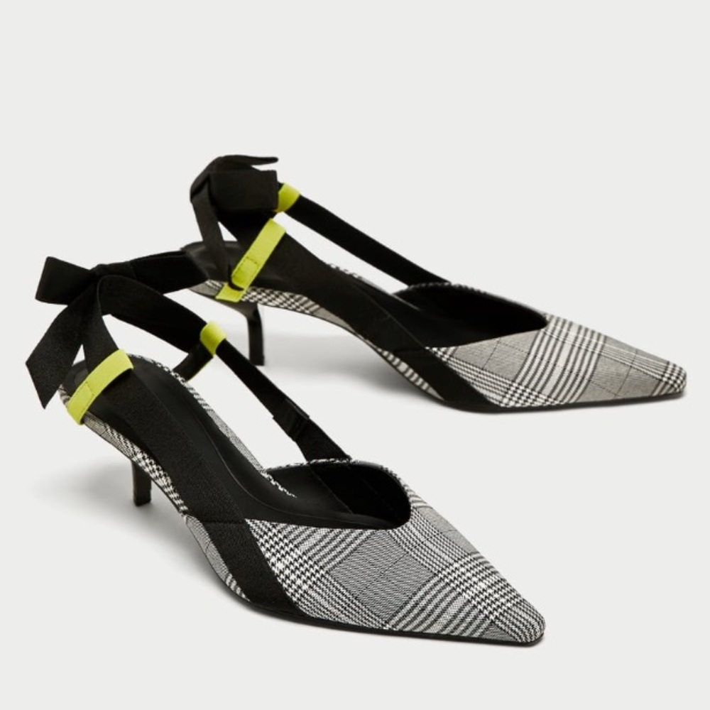 Checked High Heel Slingback Shoes